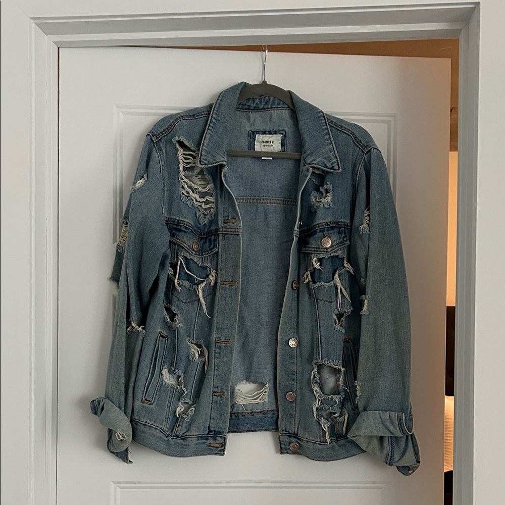 Forever 21 Ripped Blue Jean Jacket